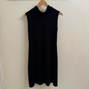 Olympia Black Sleeveless Mock  Turtleneck Midi Dress